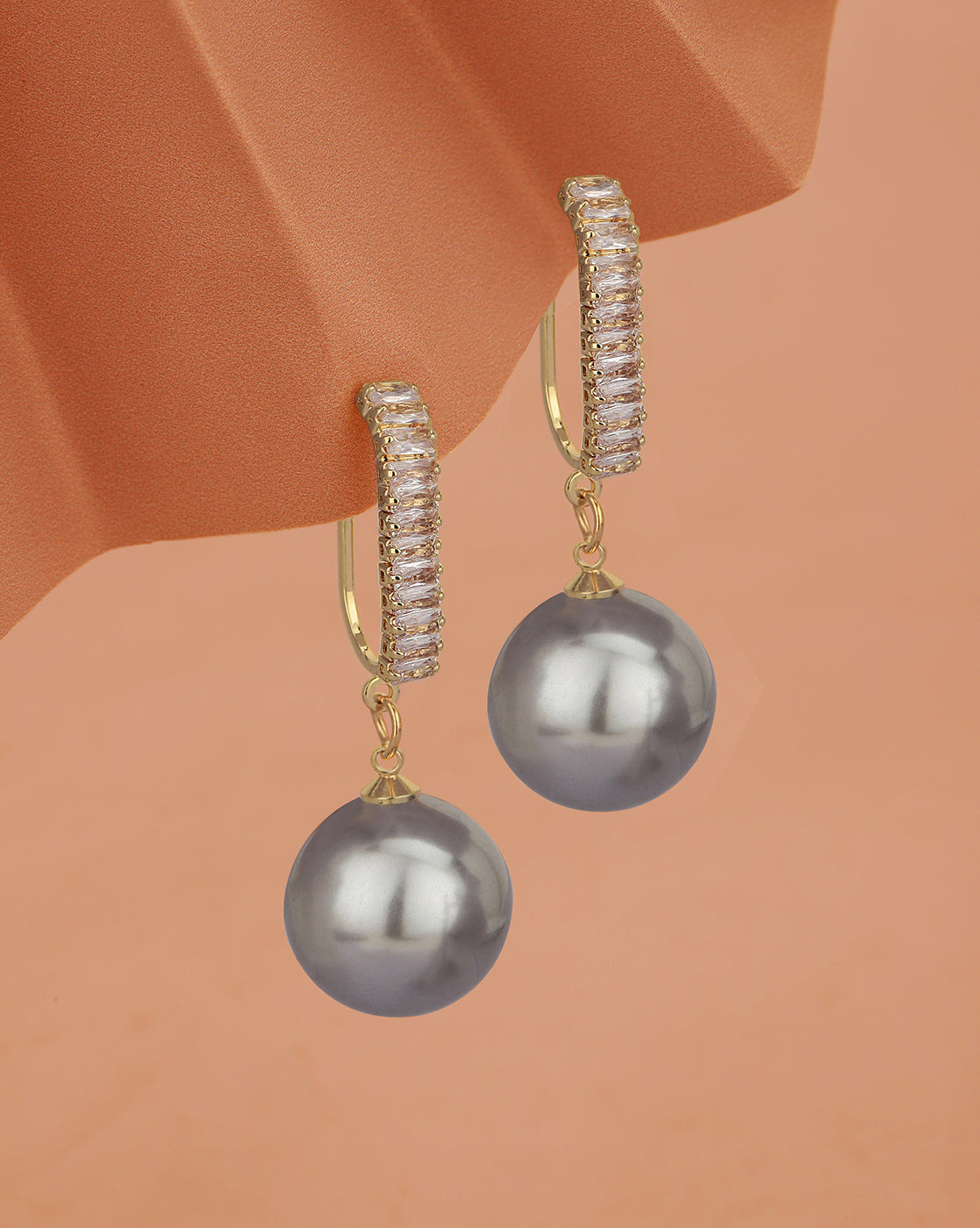 Gold Plated with Hanging Pearl Fancy Half Hoop Earring for women