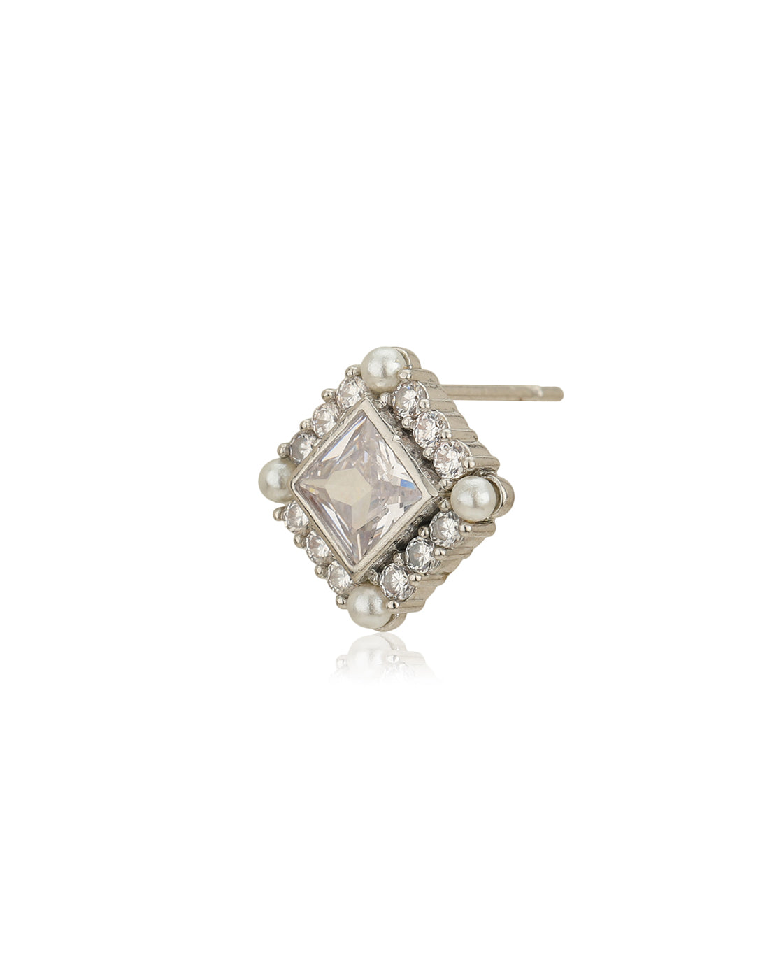 Silver Plated CZ & Pearl Square Stud Earring for women