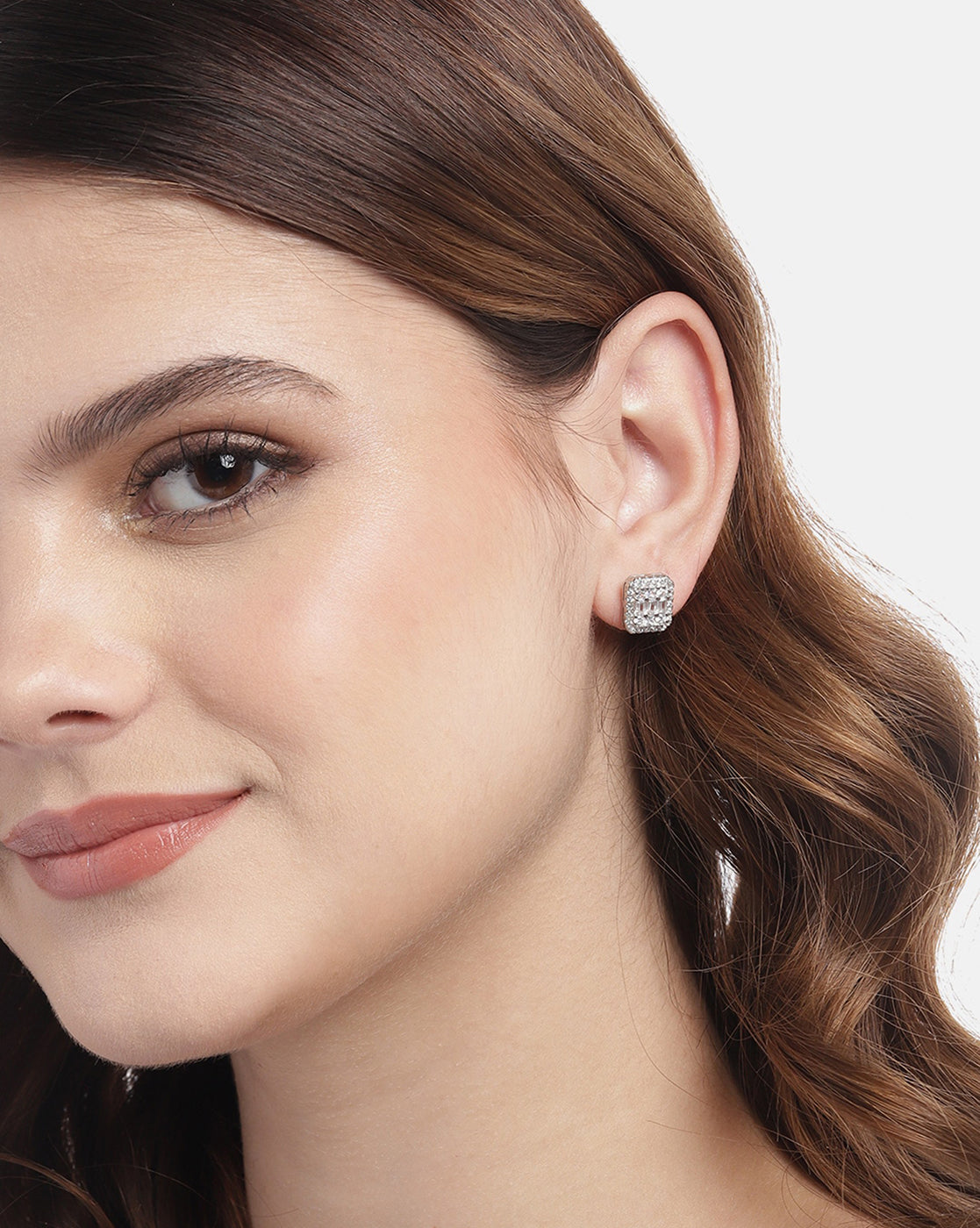 Silver Plated CZ Square Stud Earring for women