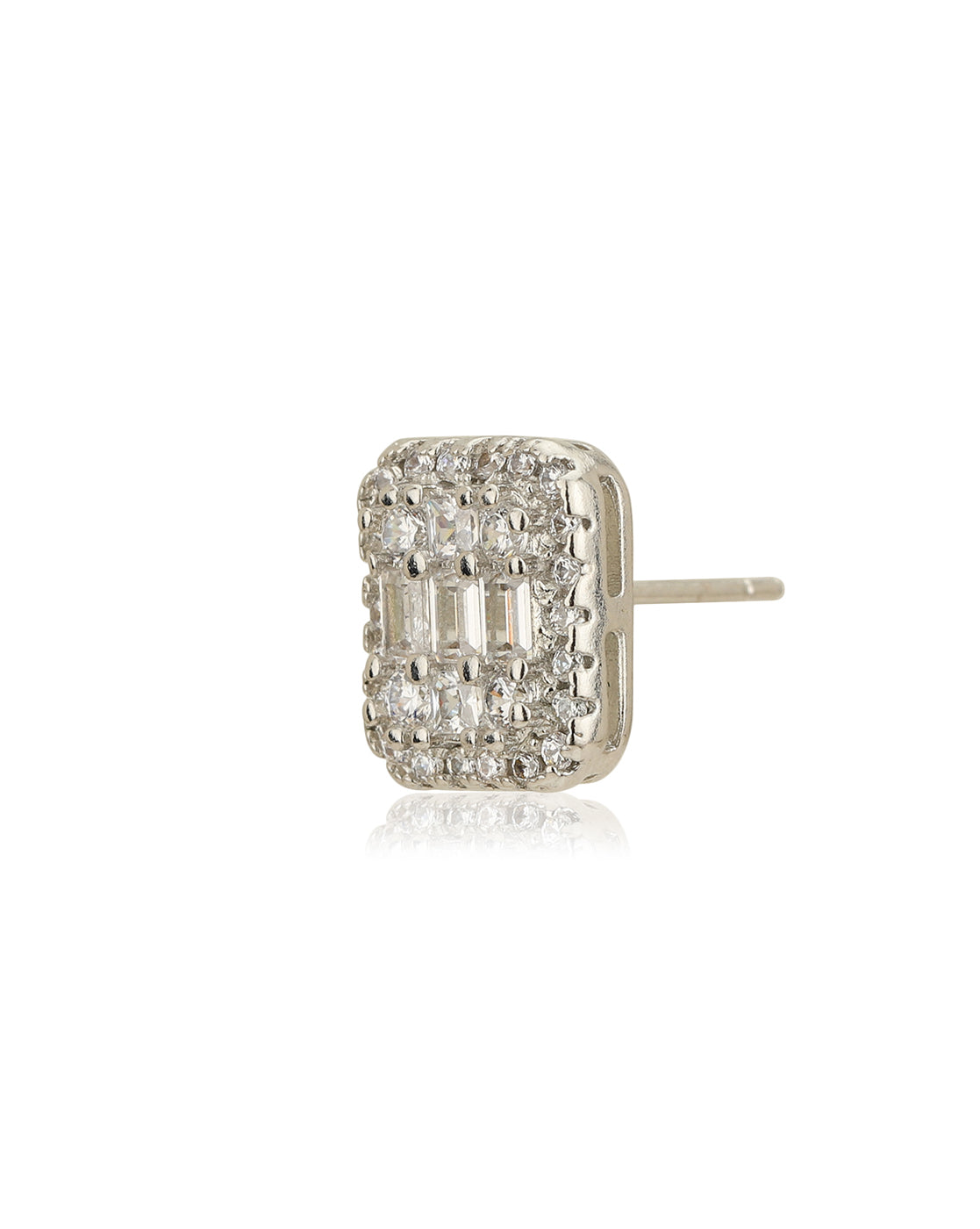 Silver Plated CZ Square Stud Earring for women