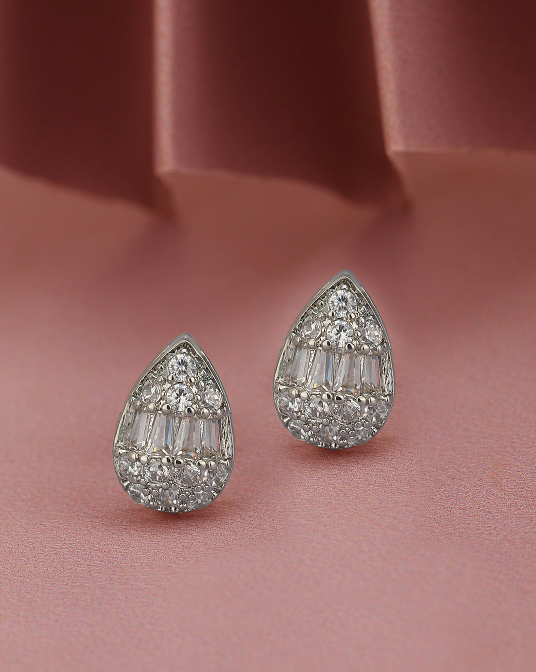 Silver Plated CZ Tear Drop Stud Earring for women