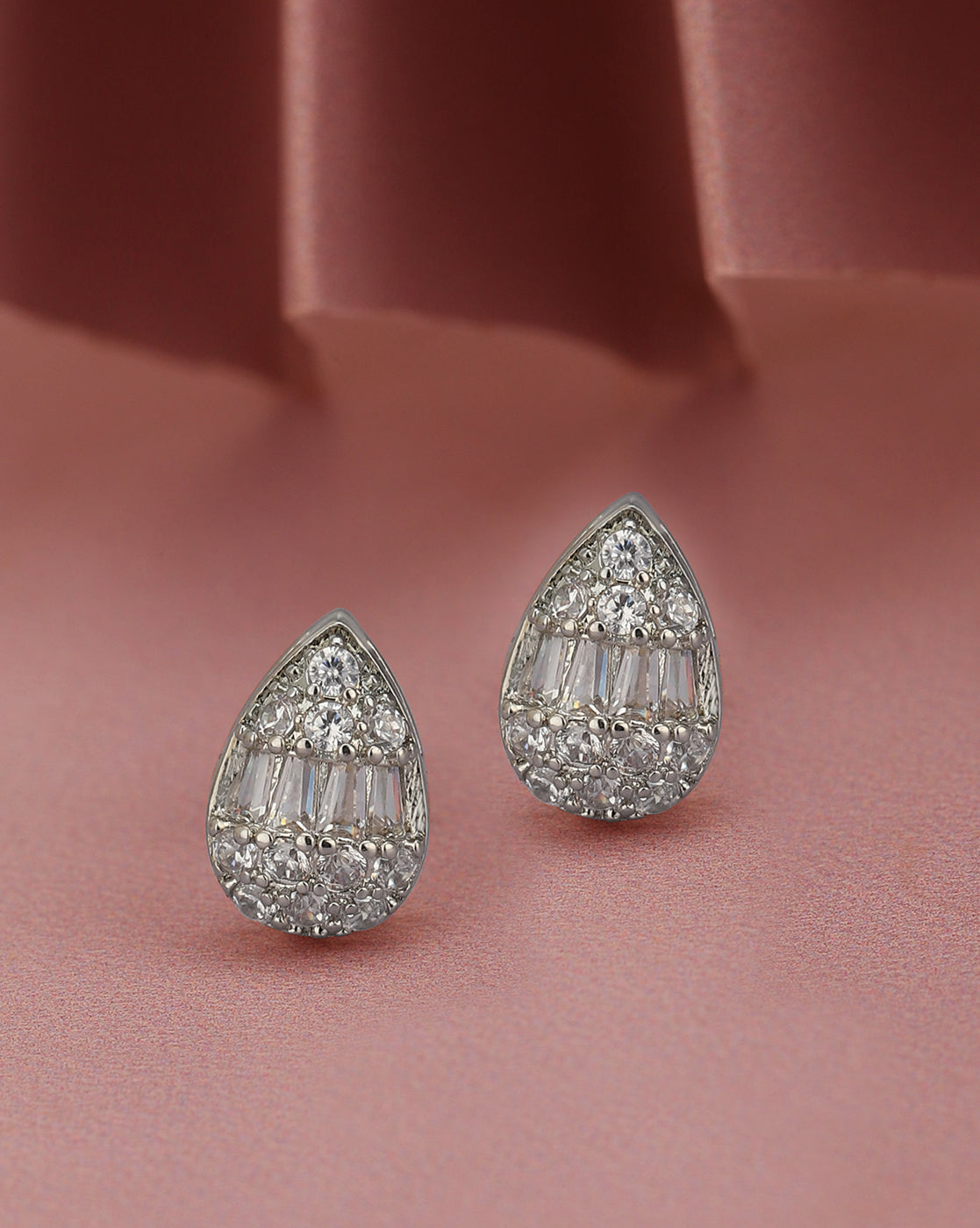 Silver Plated CZ Tear Drop Stud Earring for women