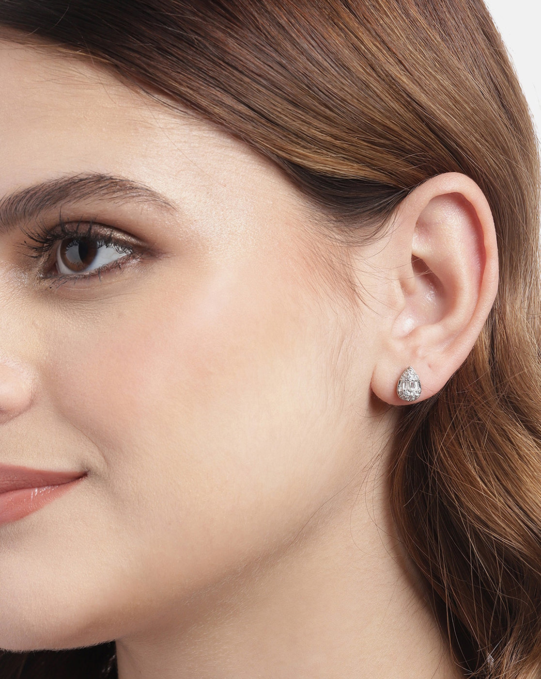 Silver Plated CZ Tear Drop Stud Earring for women
