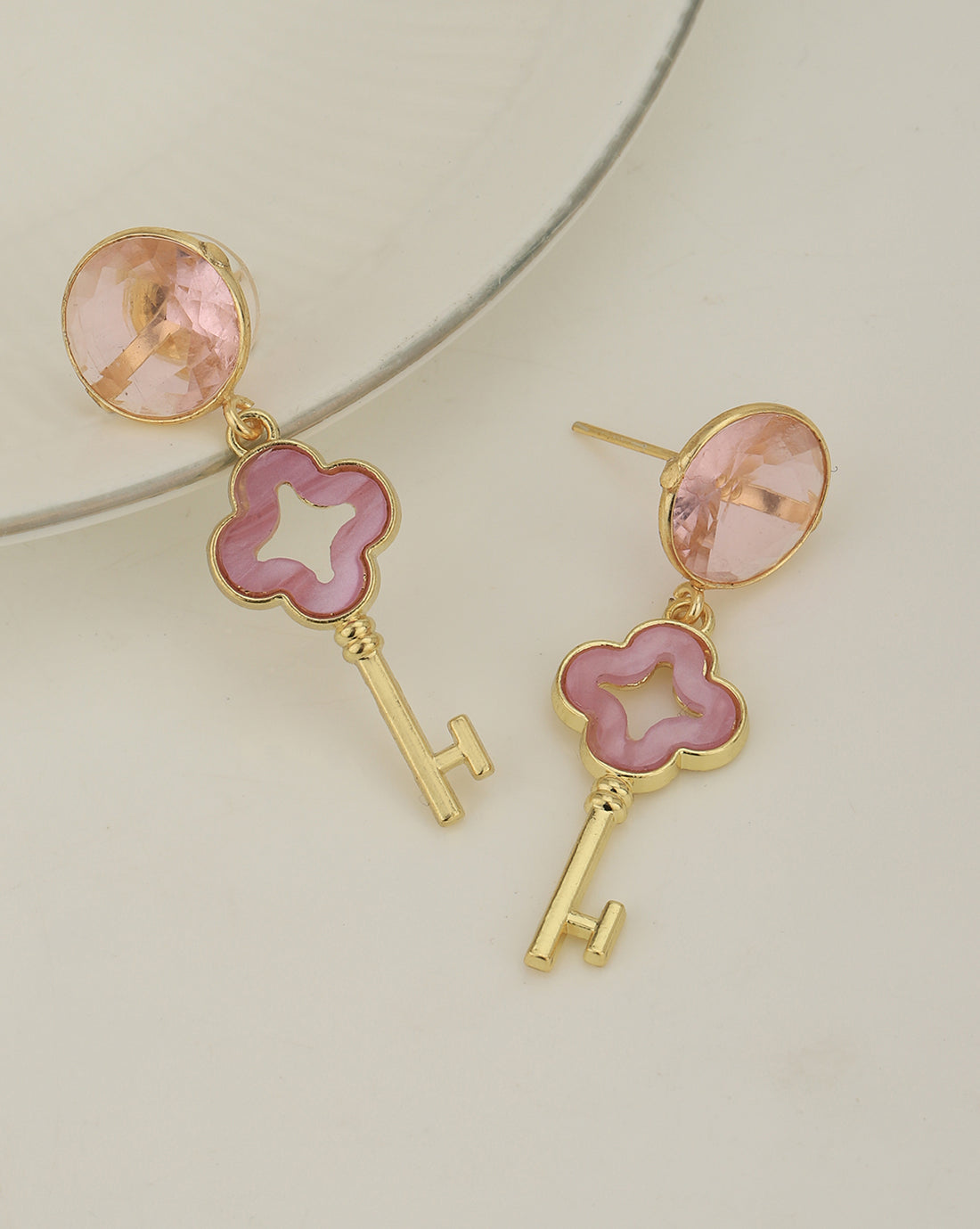 Gold Plated & Quartz Stone Key Drop Earring for women