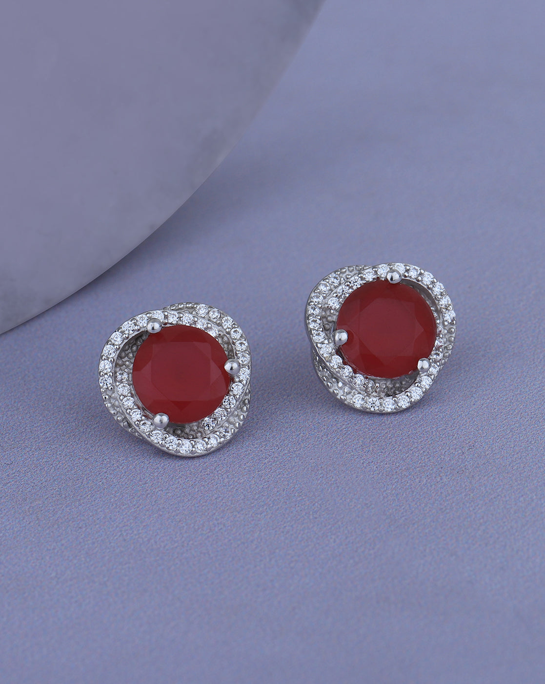 Rhodium Plated with CZ Contemporary Stud Earring for women