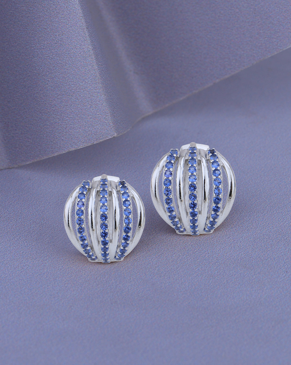 Rhodium Plated with CZ Circular Fancy Hoop Earring for women