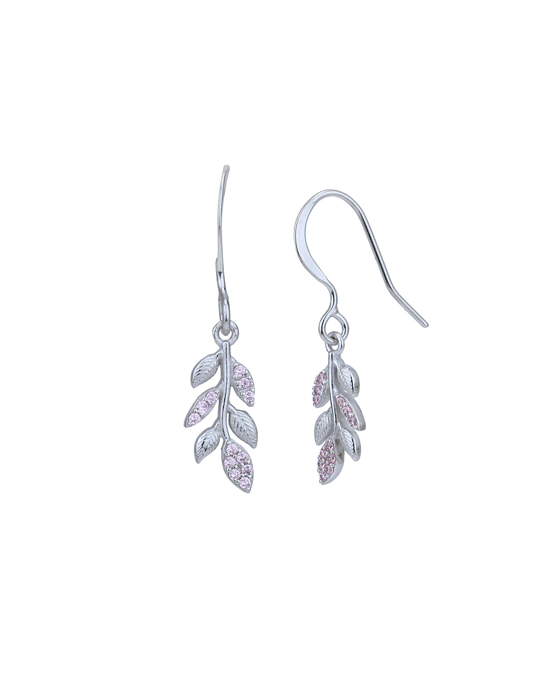 Rhodium Plated with CZ Leaf Fancy Drop Earring for women