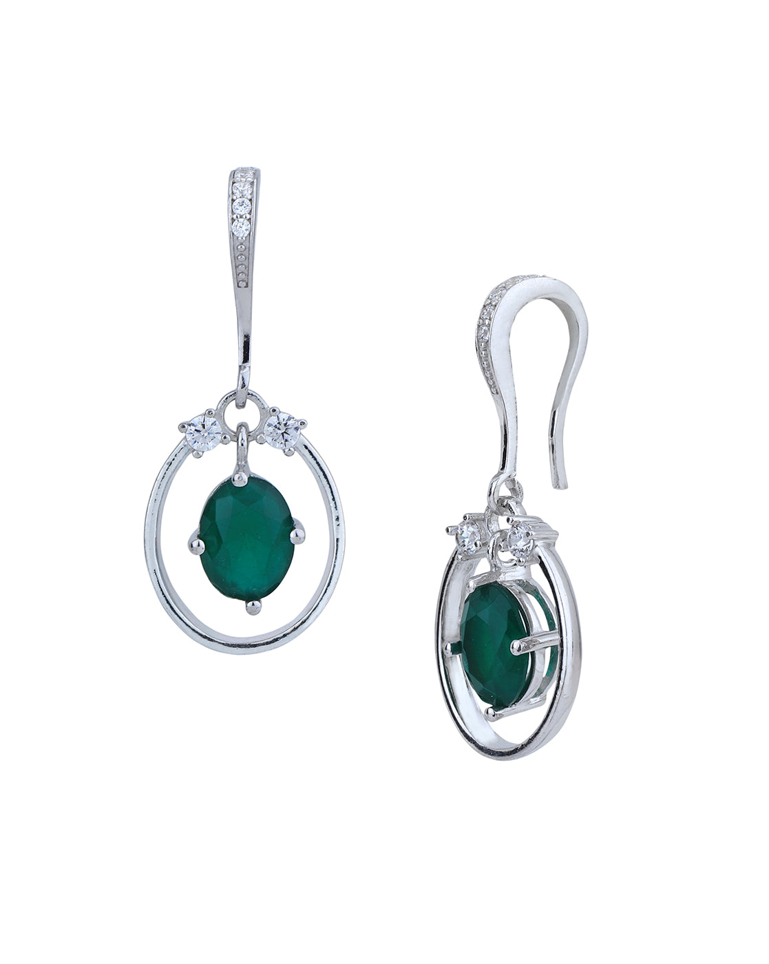 Rhodium Plated with CZ Oval Drop Earring for women