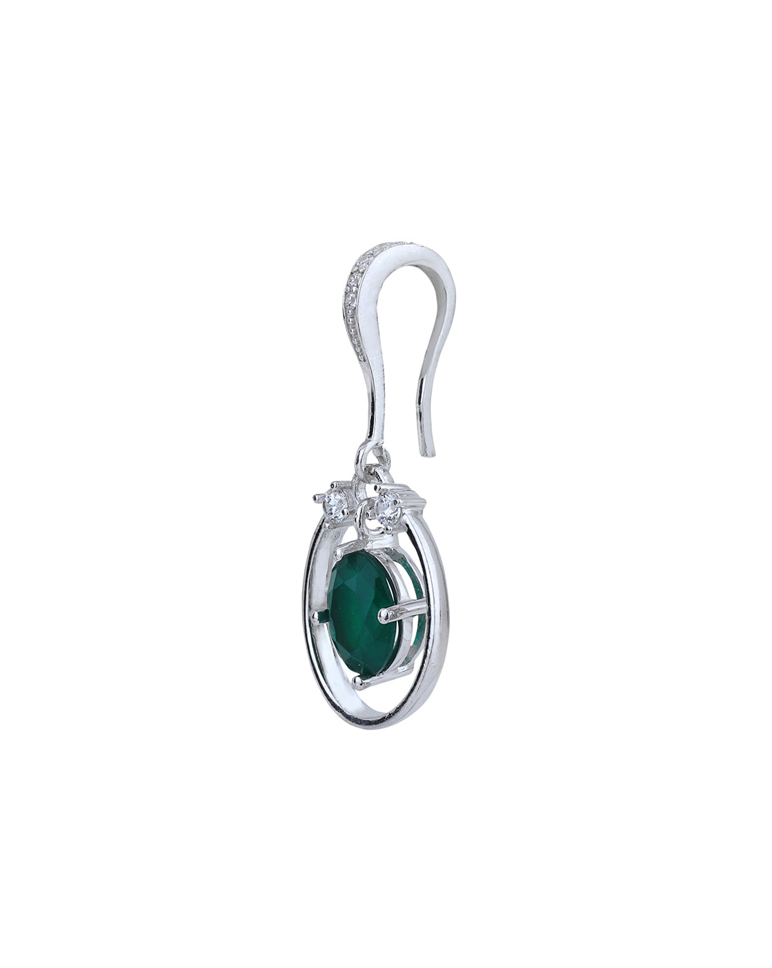 Rhodium Plated with CZ Oval Drop Earring for women