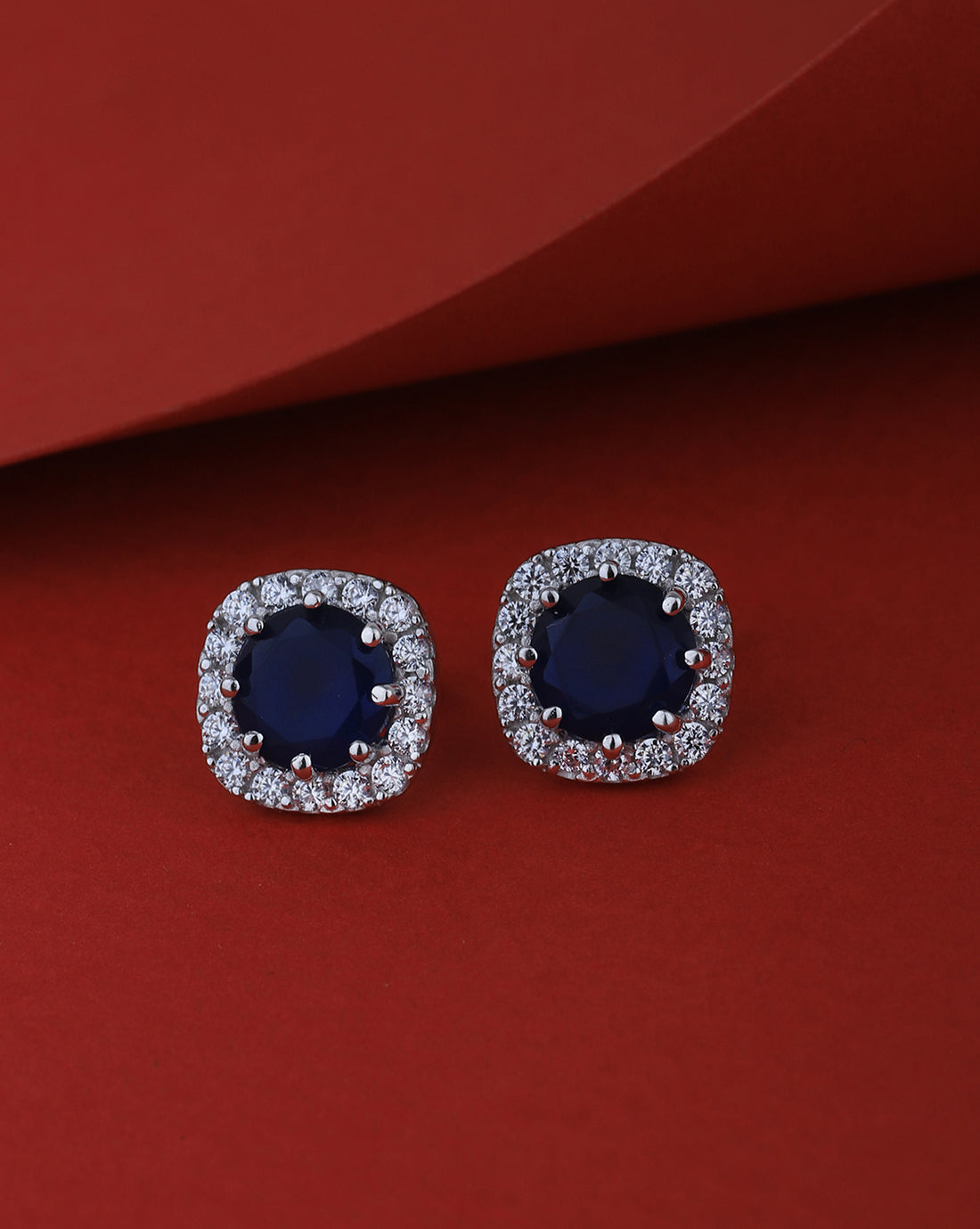Rhodium Plated with CZ Square Stud Earring for women