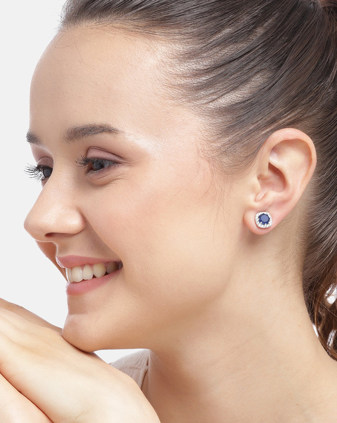 Rhodium Plated with CZ Square Stud Earring for women
