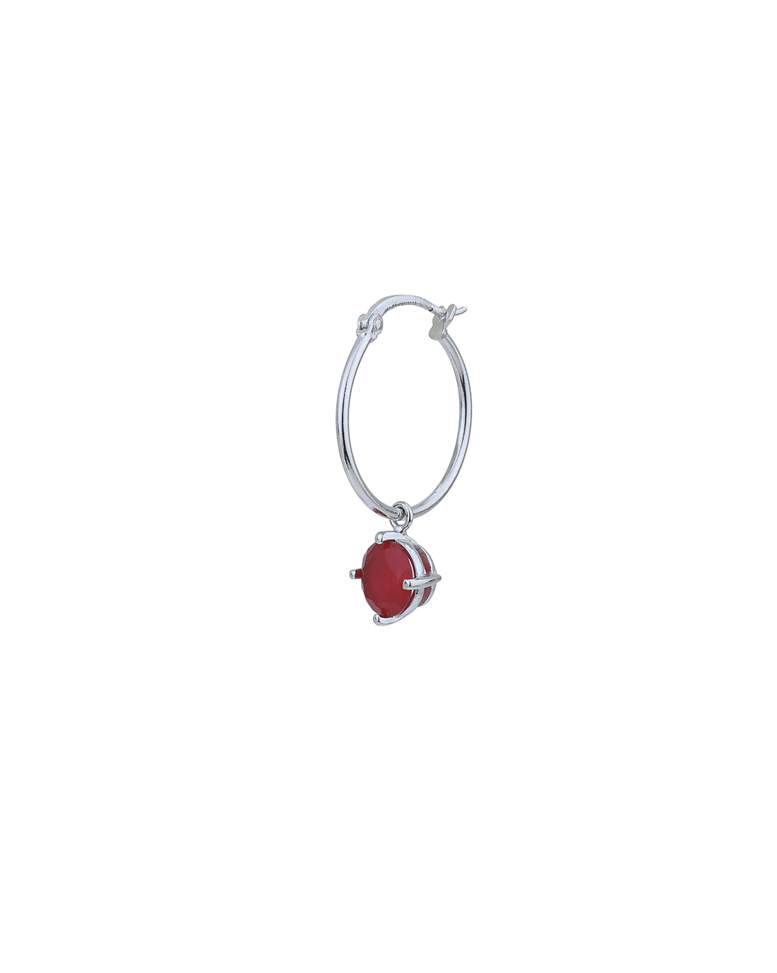 Rhodium Plated with Red Ruby Hoop Earring for women