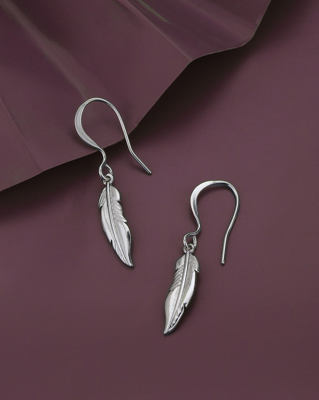 Rhodium Plated Dangling Leaf Drop Earring for women