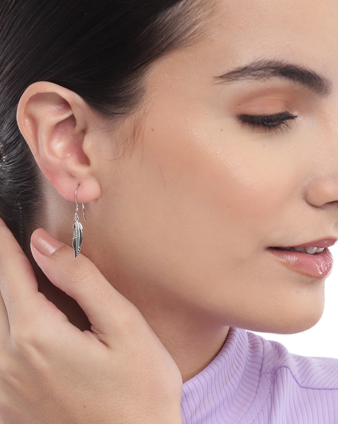 Rhodium Plated Dangling Leaf Drop Earring for women