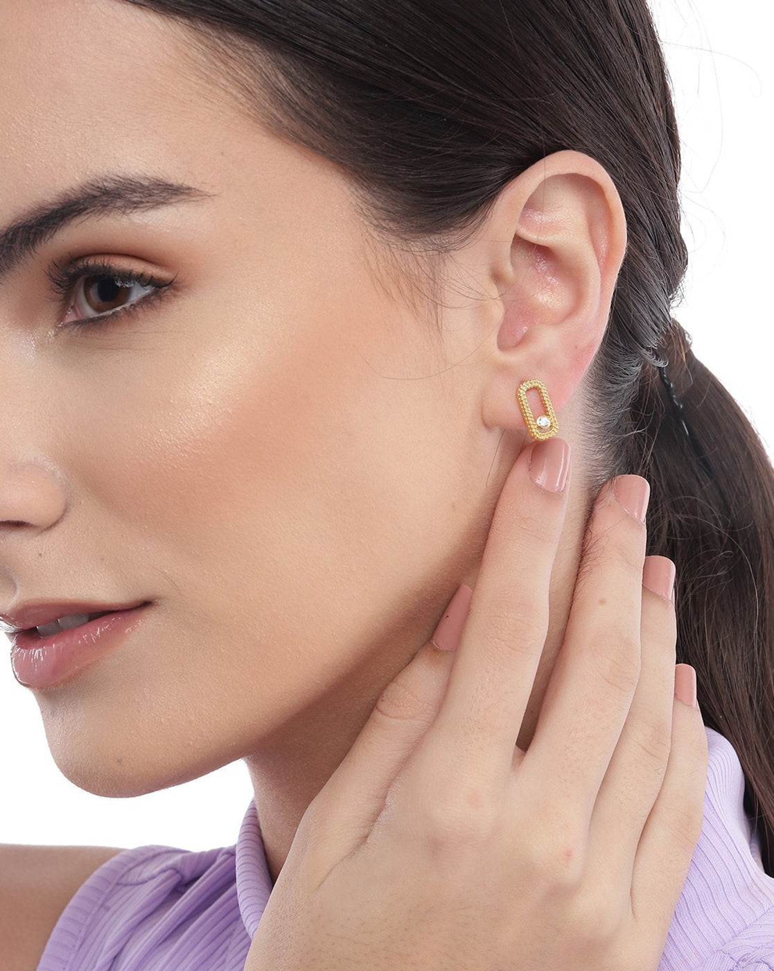 18kt Gold Plated with CZ Contemporary Stud Earring for women