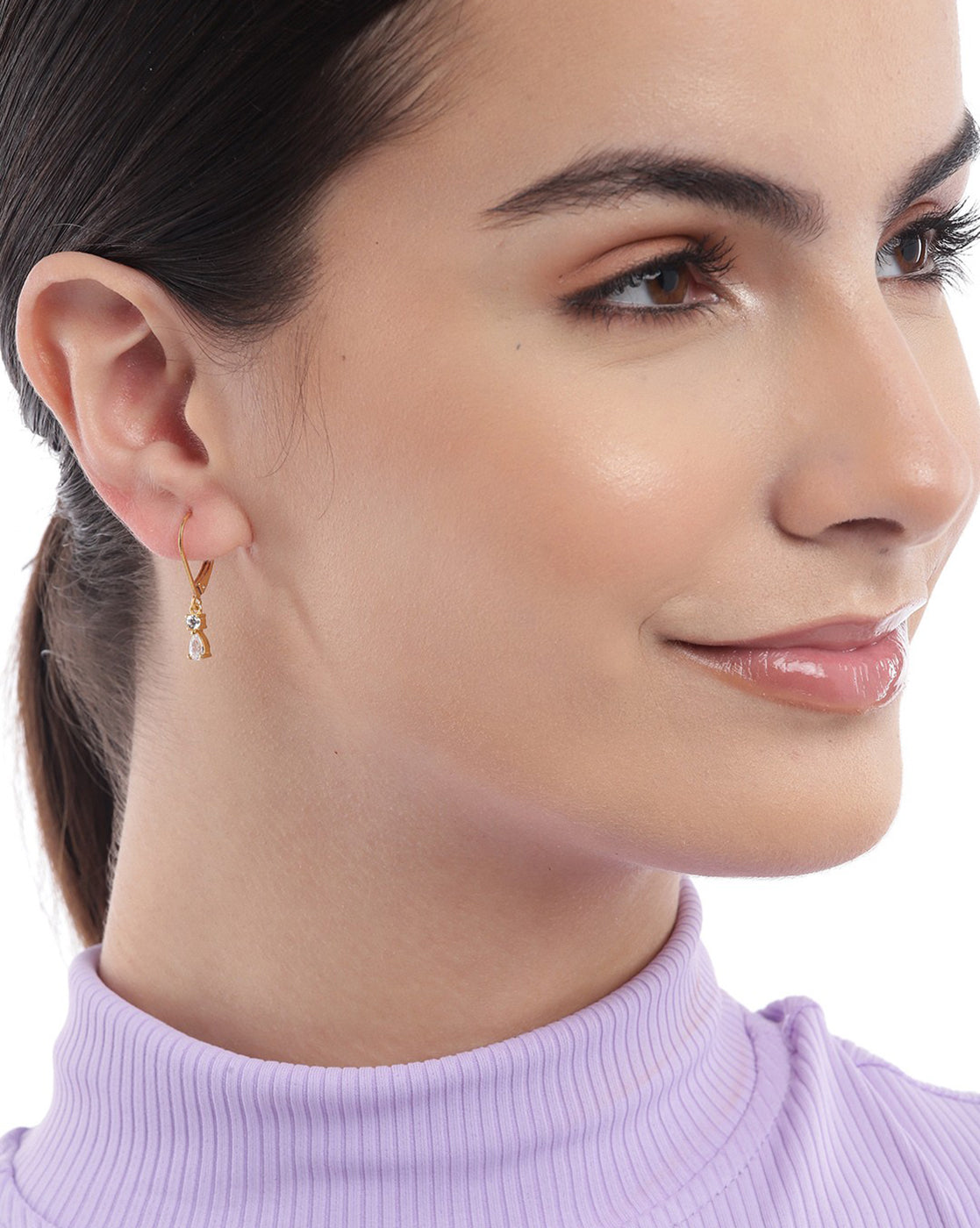 18kt Gold Plated Dangling Solitaire Drop Earring for women