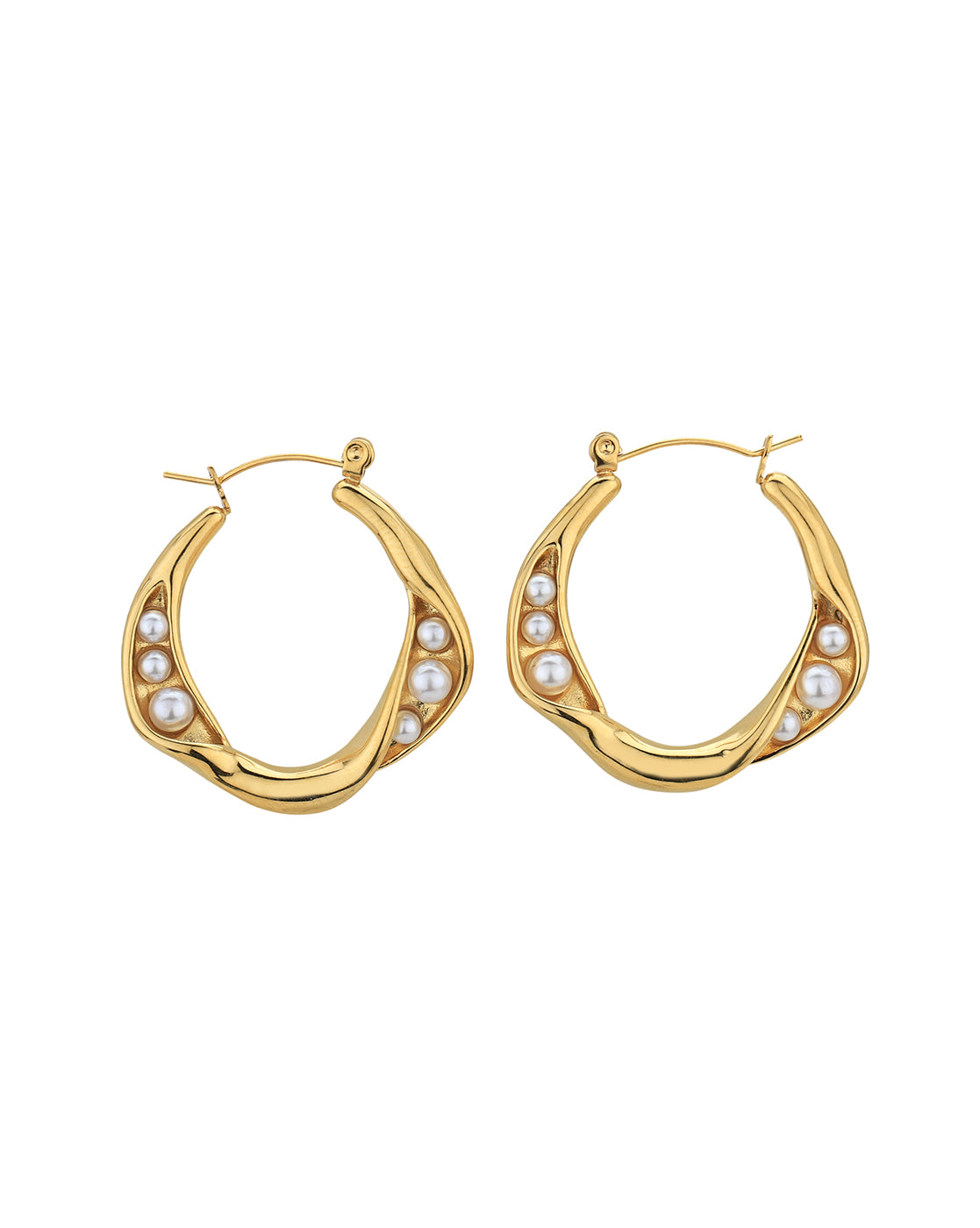 Gold Plated with Pearl Contemporary Hoop Earring for women