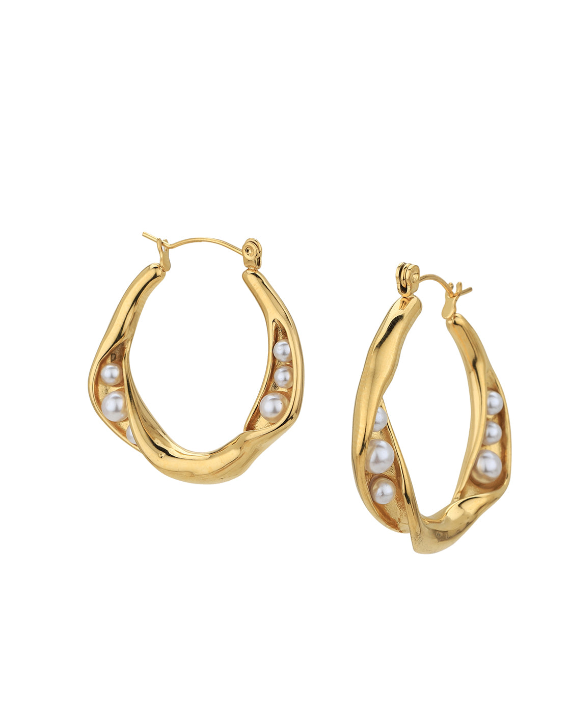 Gold Plated with Pearl Contemporary Hoop Earring for women
