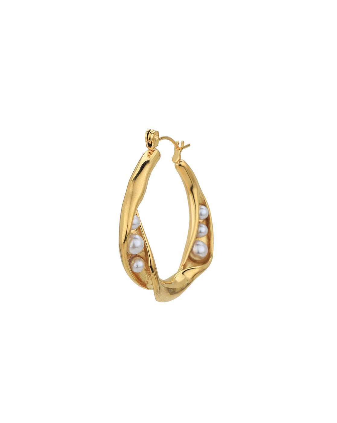 Gold Plated with Pearl Contemporary Hoop Earring for women