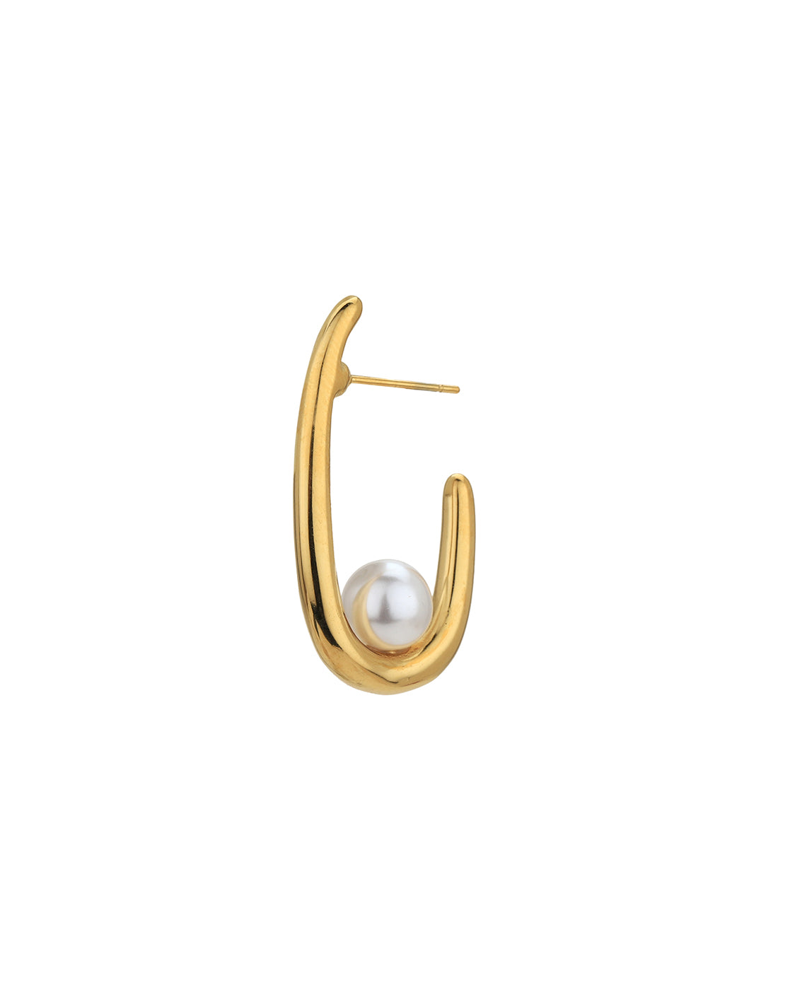 Gold Plated with Pearl Contemporary Half Hoop Earring for women