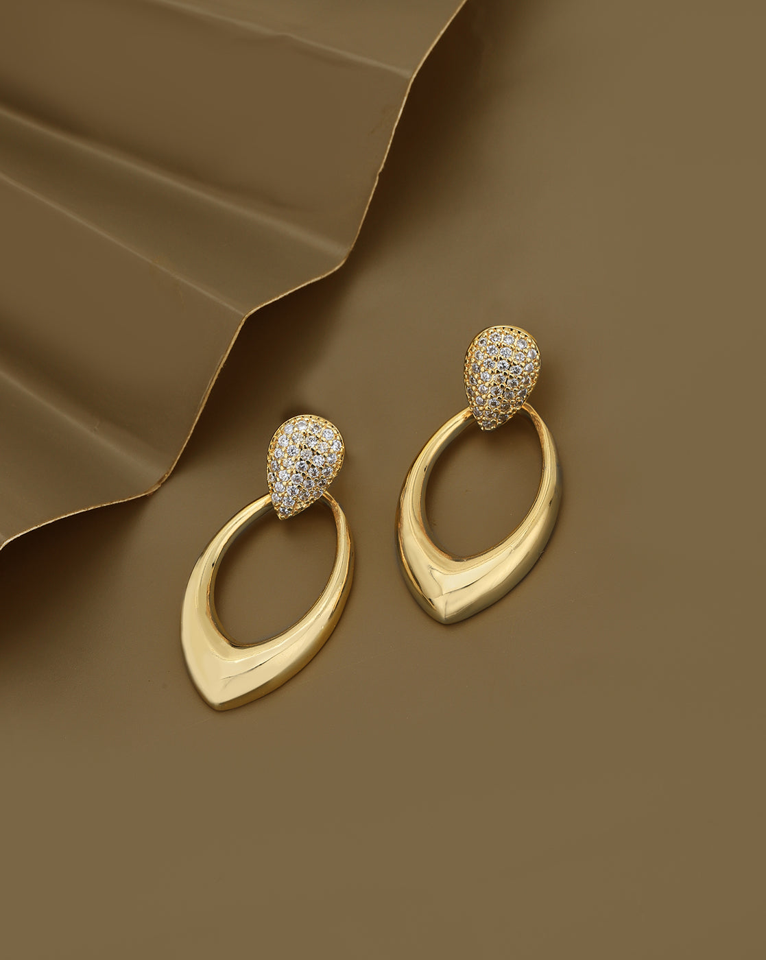 Gold Plated with CZ Oval Drop Earring for women