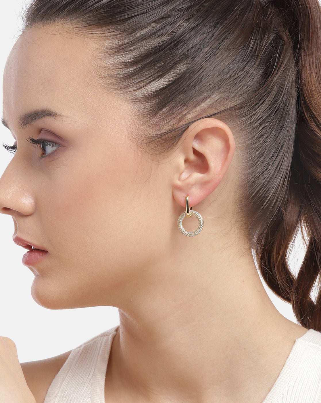 Gold Plated with CZ Circular Drop Earring for women