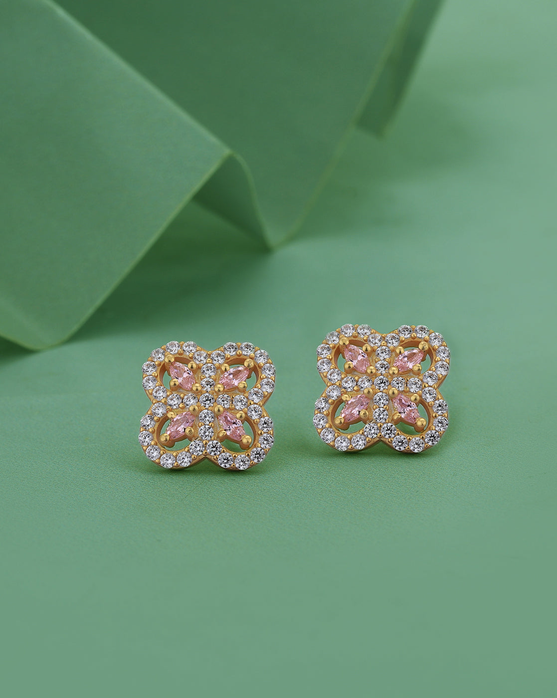 18kt Gold Plated with CZ Floral Stud Earring for women