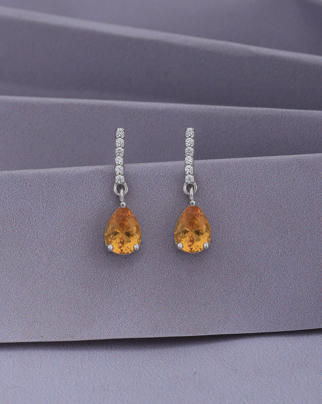 Rhodium Plated with Dangling Solitaire Drop Earring for women