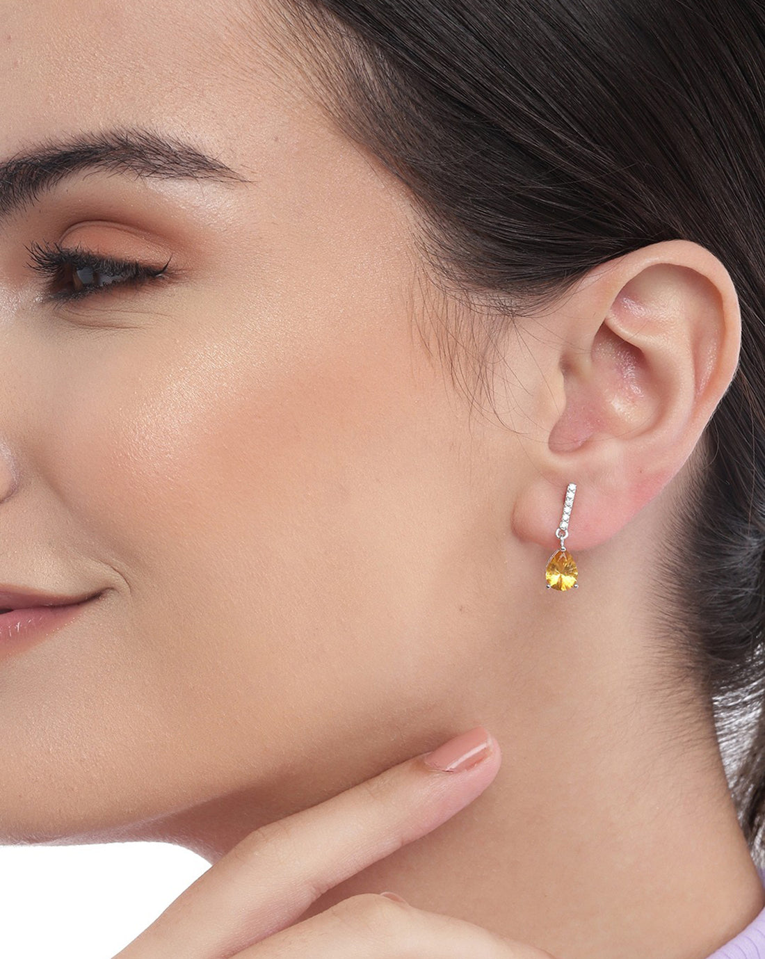 Rhodium Plated with Dangling Solitaire Drop Earring for women
