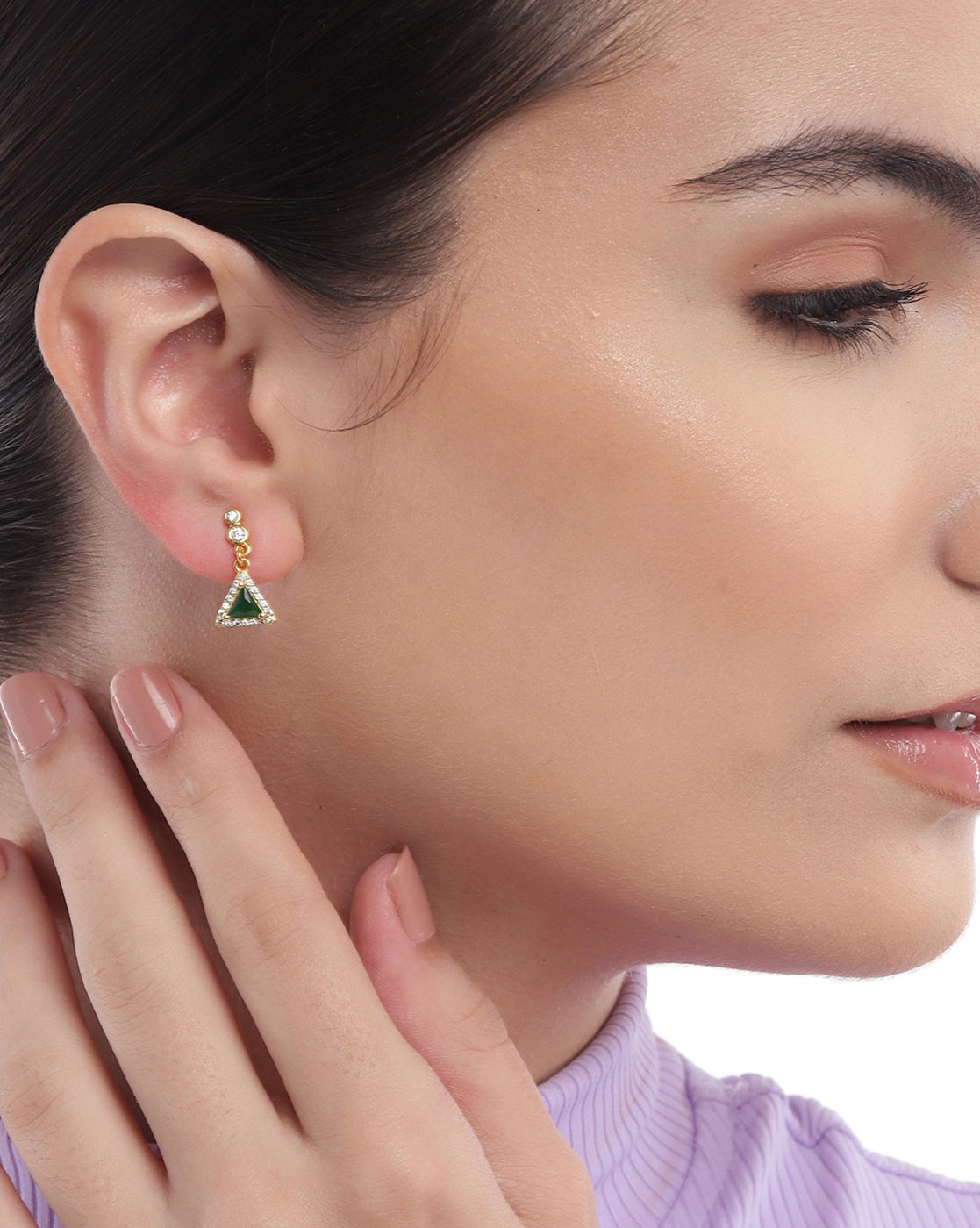 18kt Gold Plated with CZ Triangular Drop Earring for women