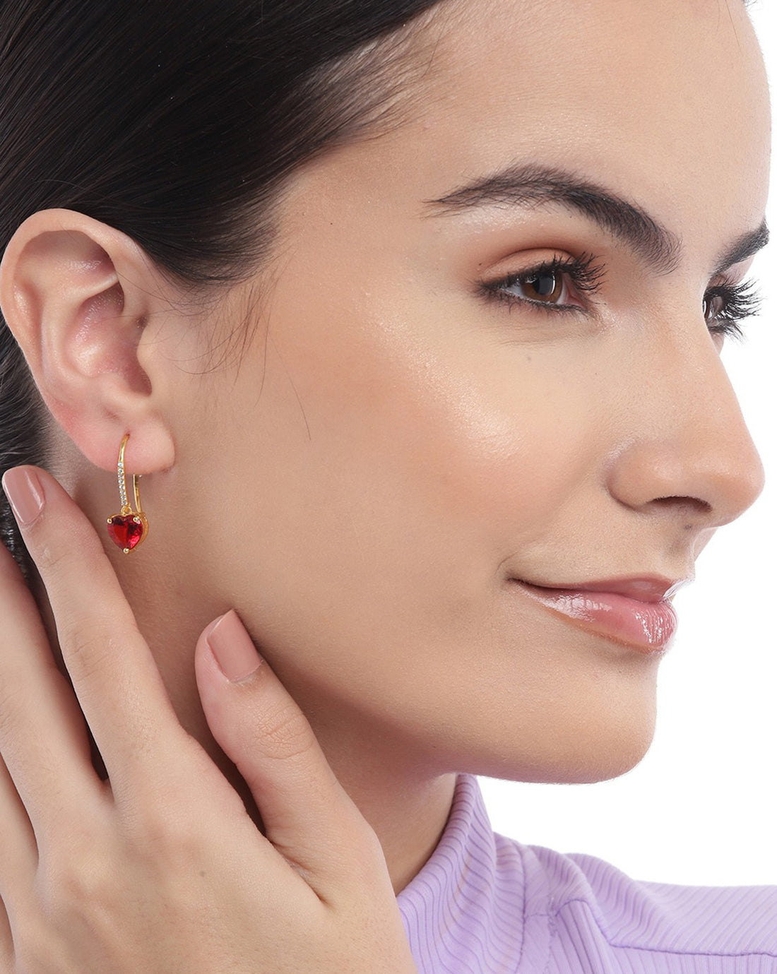 18kt Gold Plated with CZ Heart Drop Earring for women