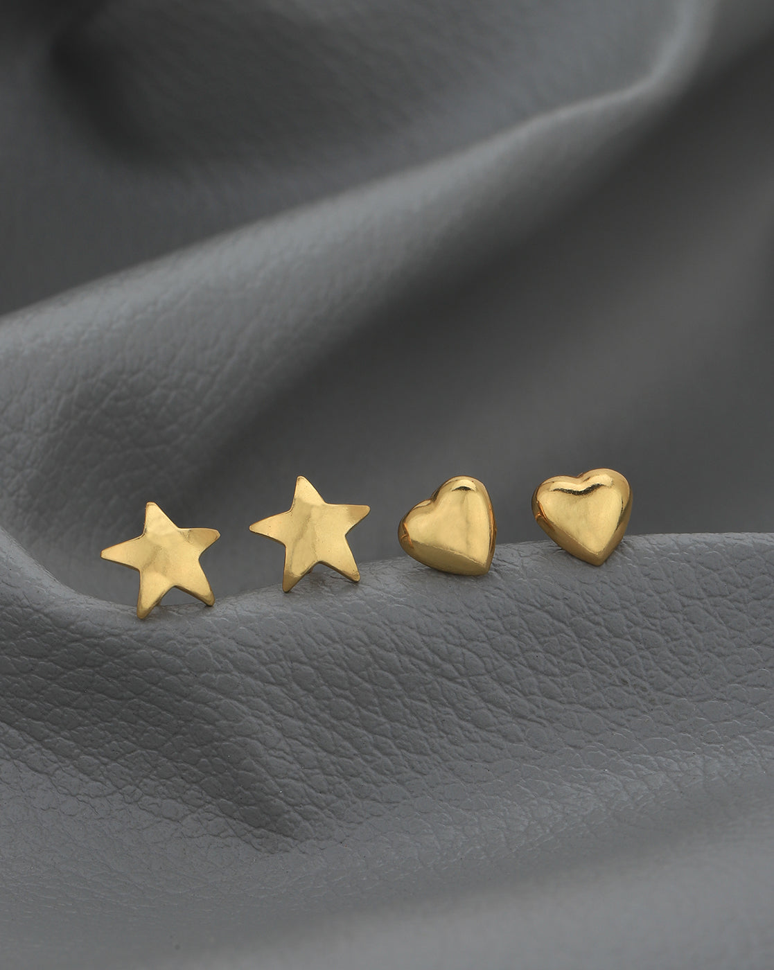 Set of 2 -18kt Gold Plated Star and Heart Stud Earring for women