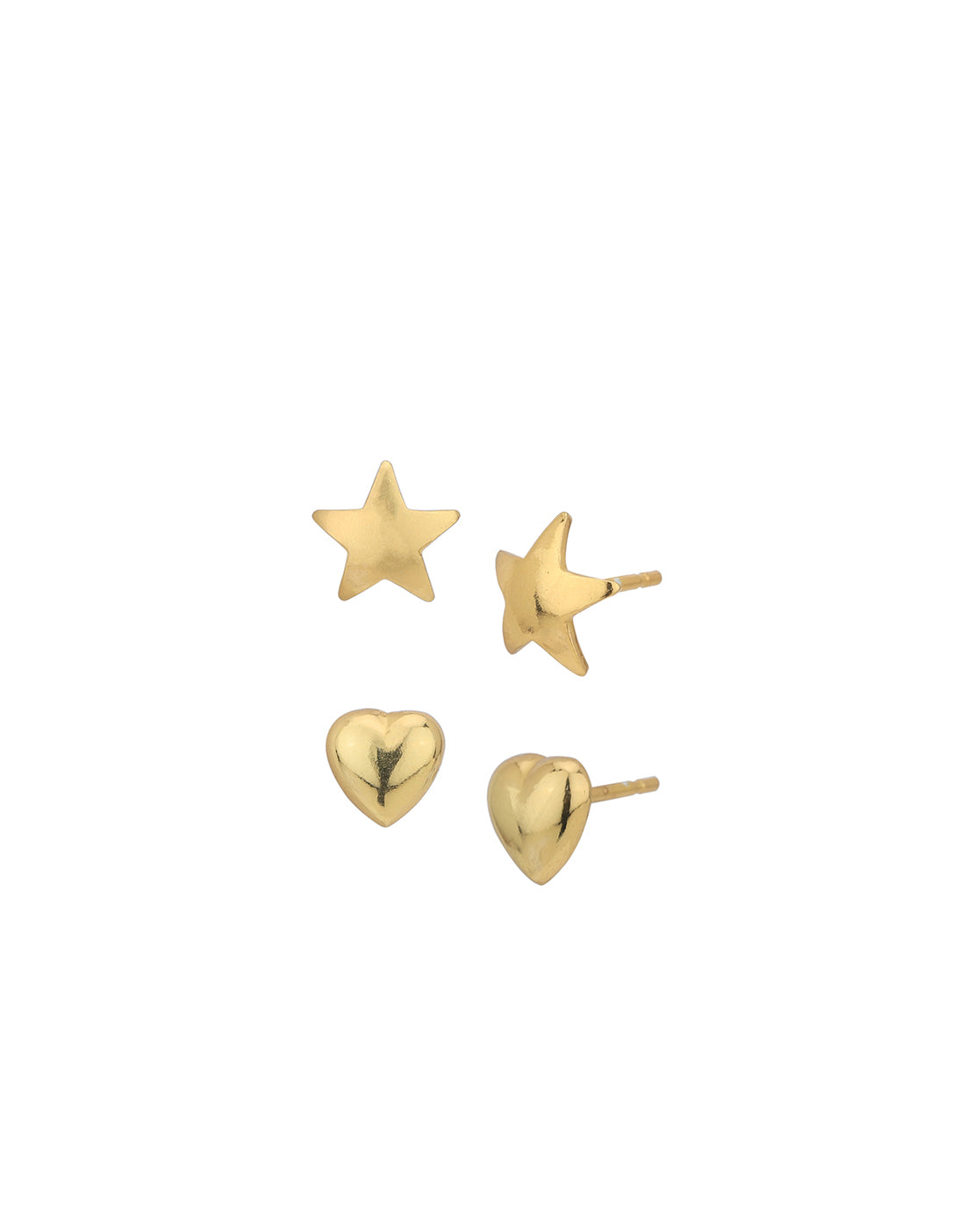 Set of 2 -18kt Gold Plated Star and Heart Stud Earring for women