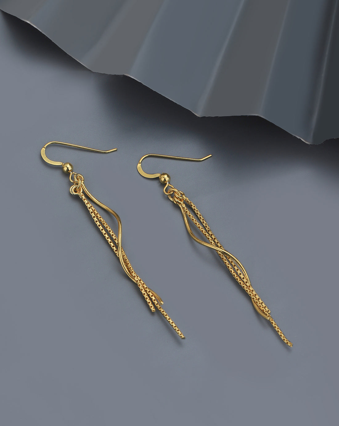 18kt Gold Plated Dangling Bar with Chain Fancy Drop Earring for women