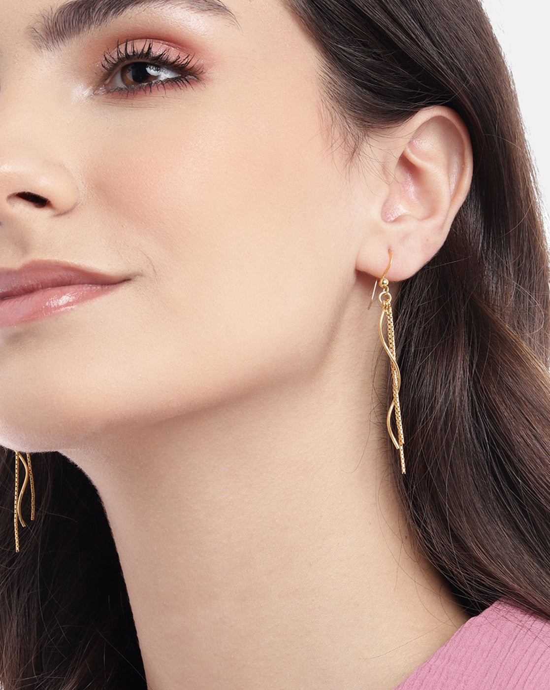 18kt Gold Plated Dangling Bar with Chain Fancy Drop Earring for women