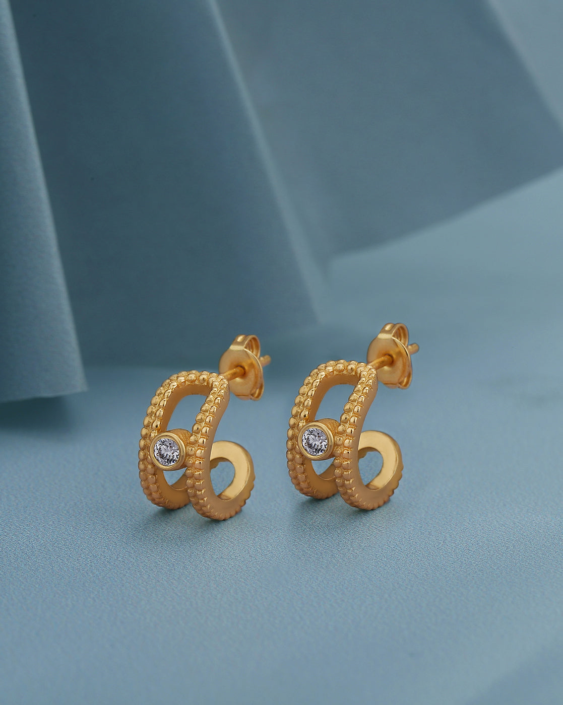 18kt Gold Plated with CZ Half Hoop Earring