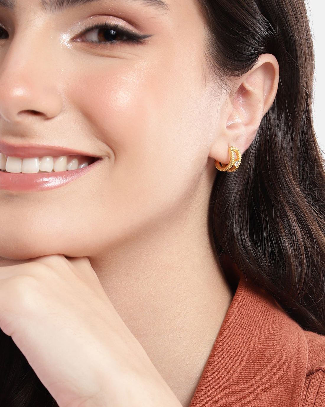 18kt Gold Plated with CZ Half Hoop Earring