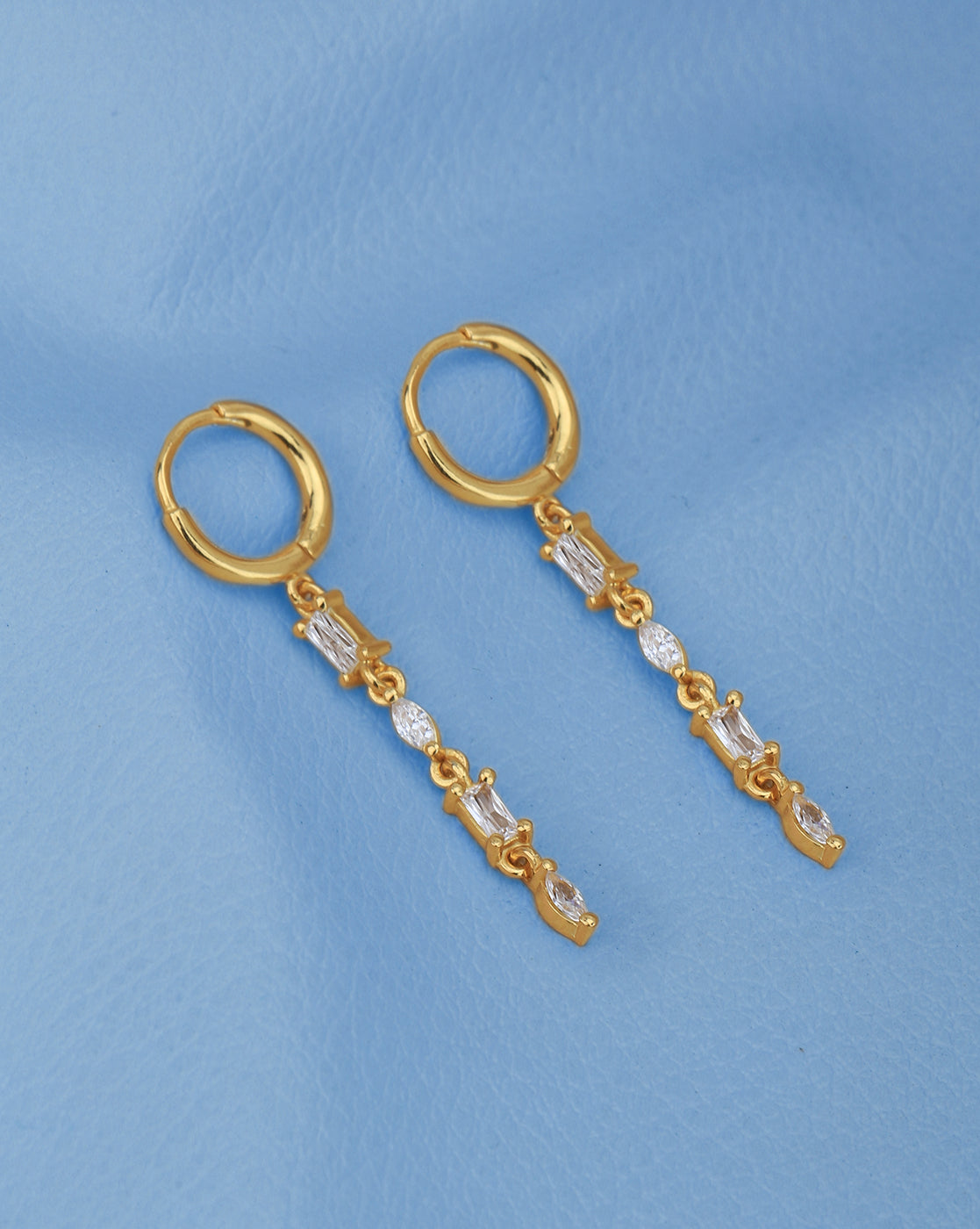 18kt Gold Plated with CZ Dangling Chain Hoop Earring