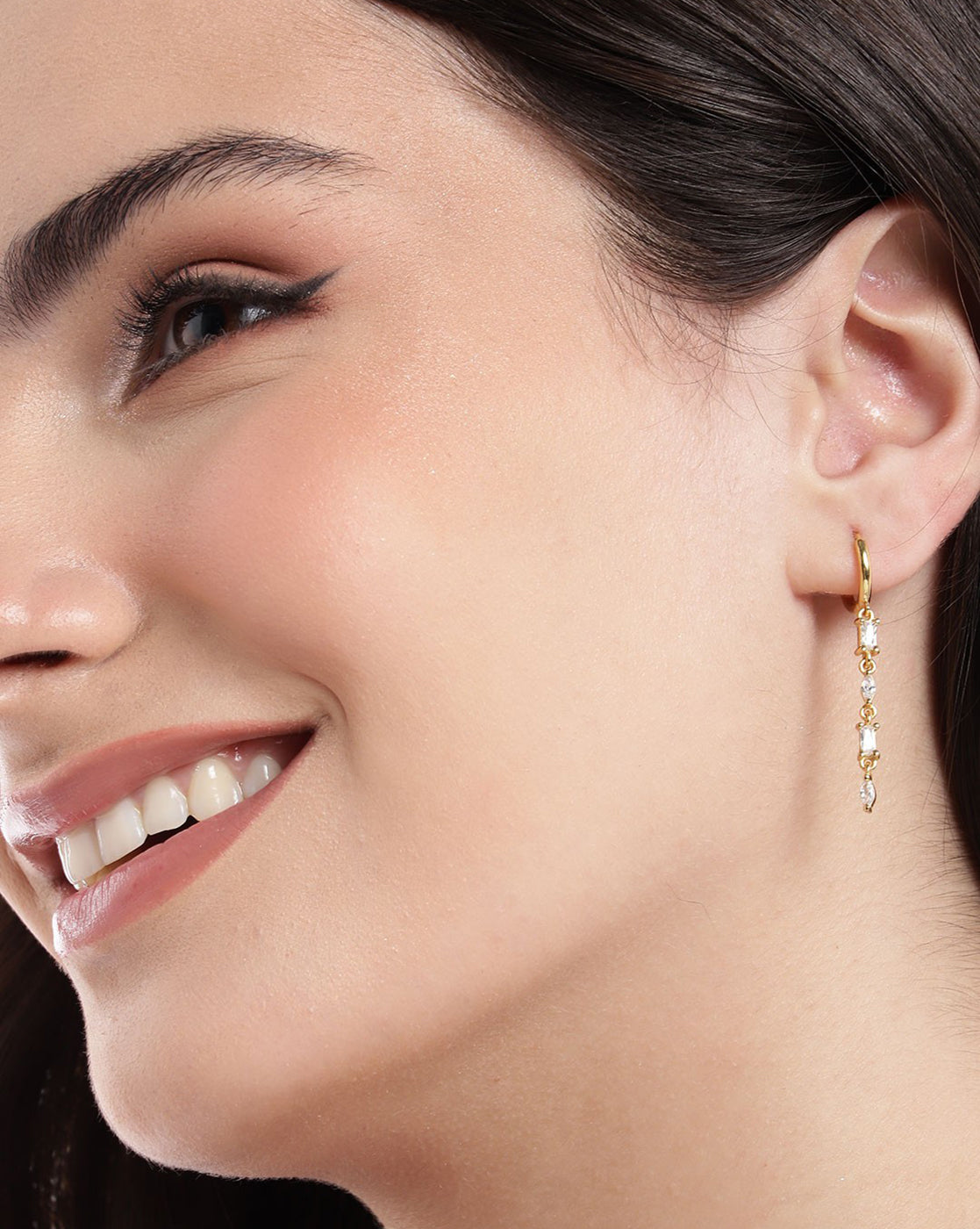 18kt Gold Plated with CZ Dangling Chain Hoop Earring
