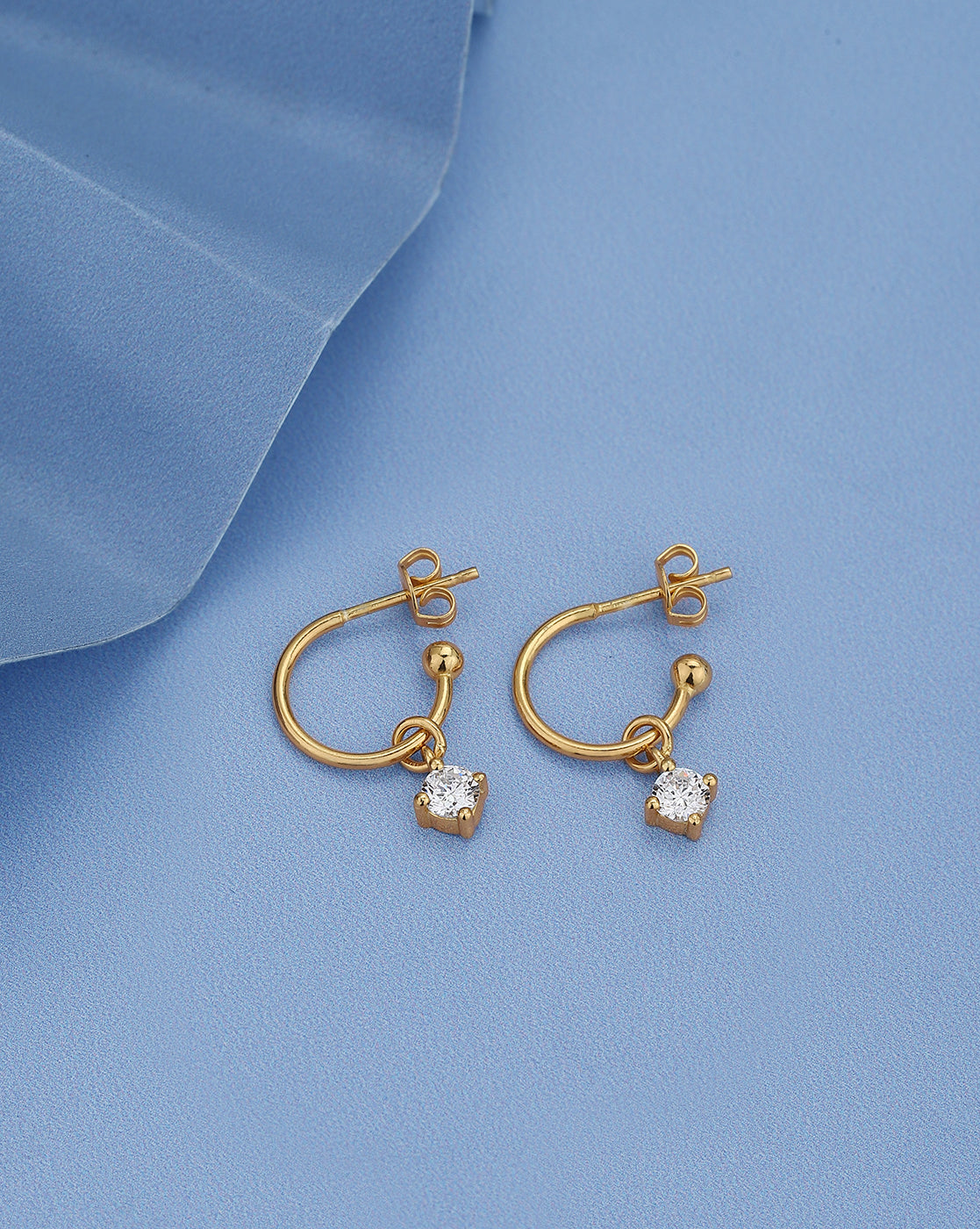 18kt Gold Plated with Dangling CZ Half Hoop Earring