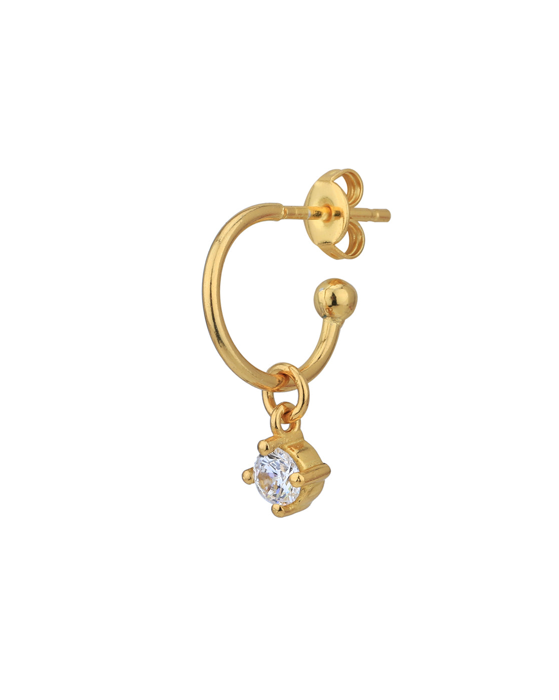 18kt Gold Plated with Dangling CZ Half Hoop Earring