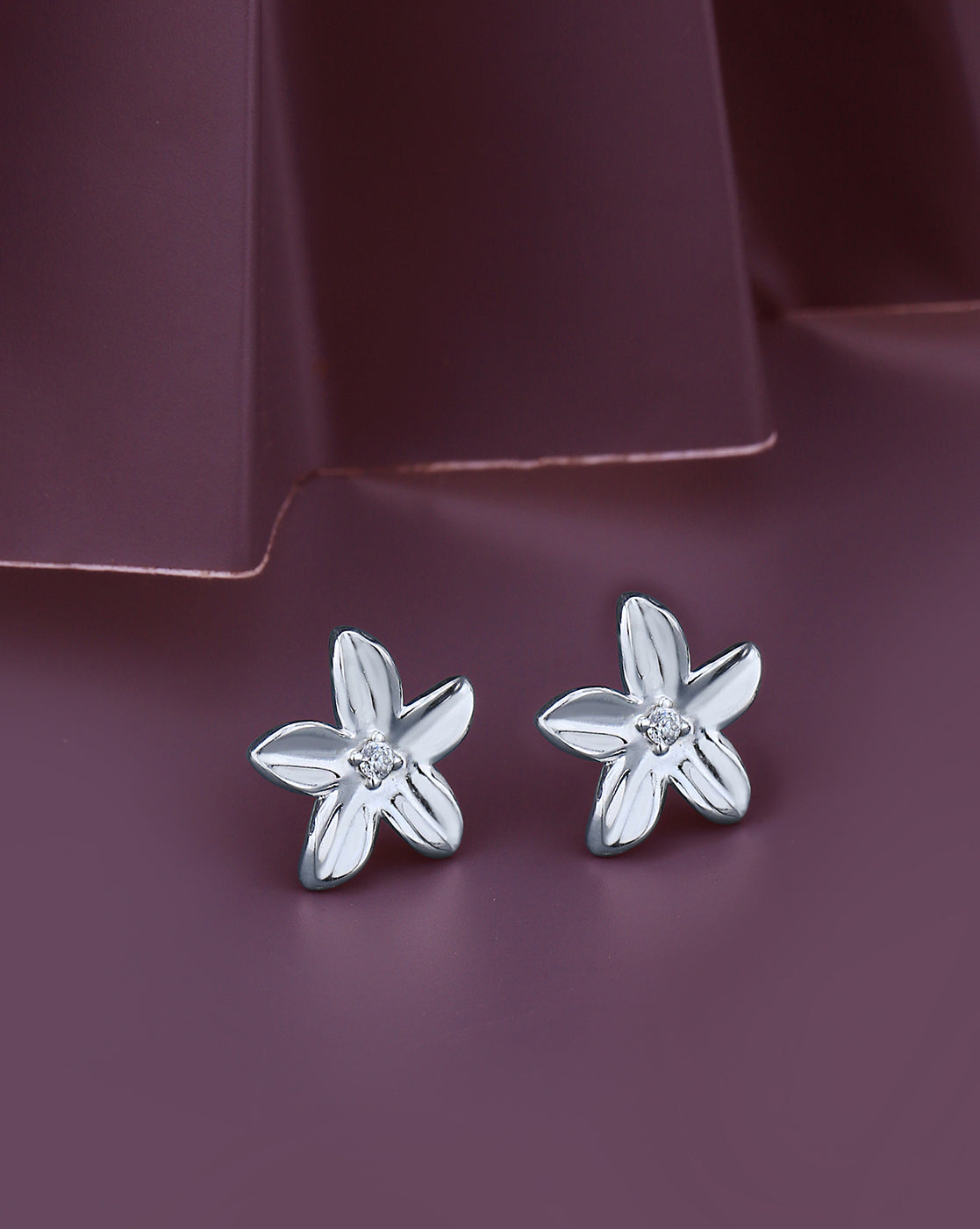 Rhodium Plated Floral Stud Earring