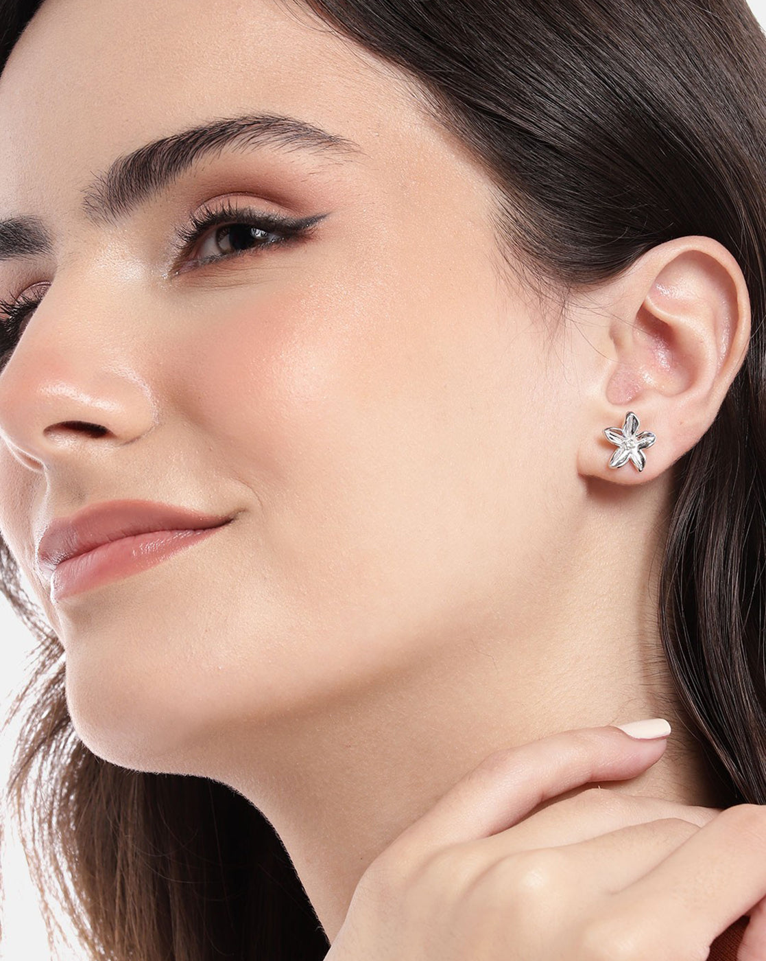 Rhodium Plated Floral Stud Earring