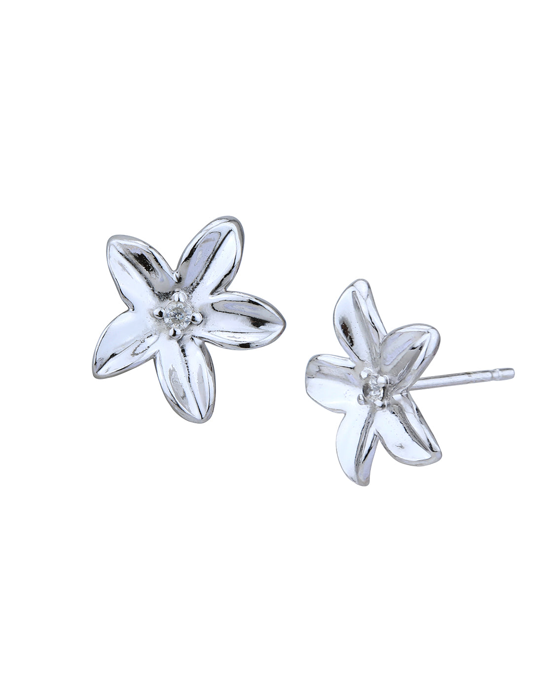 Rhodium Plated Floral Stud Earring