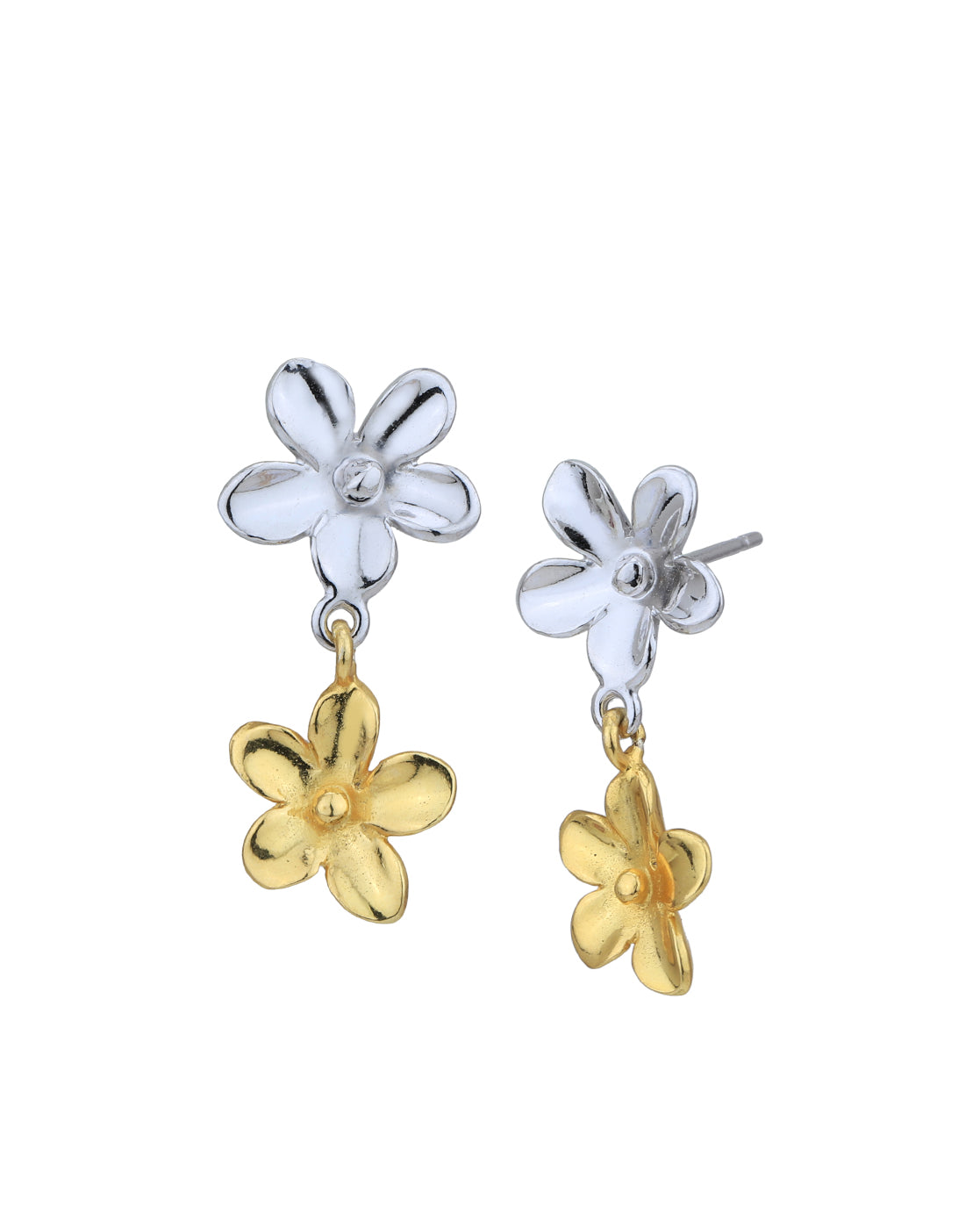 18kt Gold & Rhodium Plated Double Floral Drop Earring