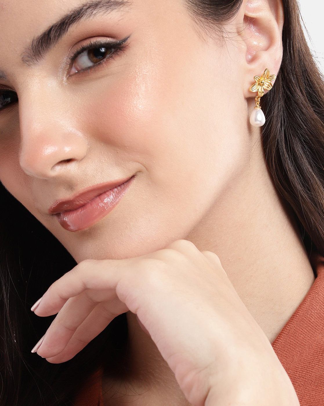 18kt Gold Plated with Pearl Floral Drop Earring