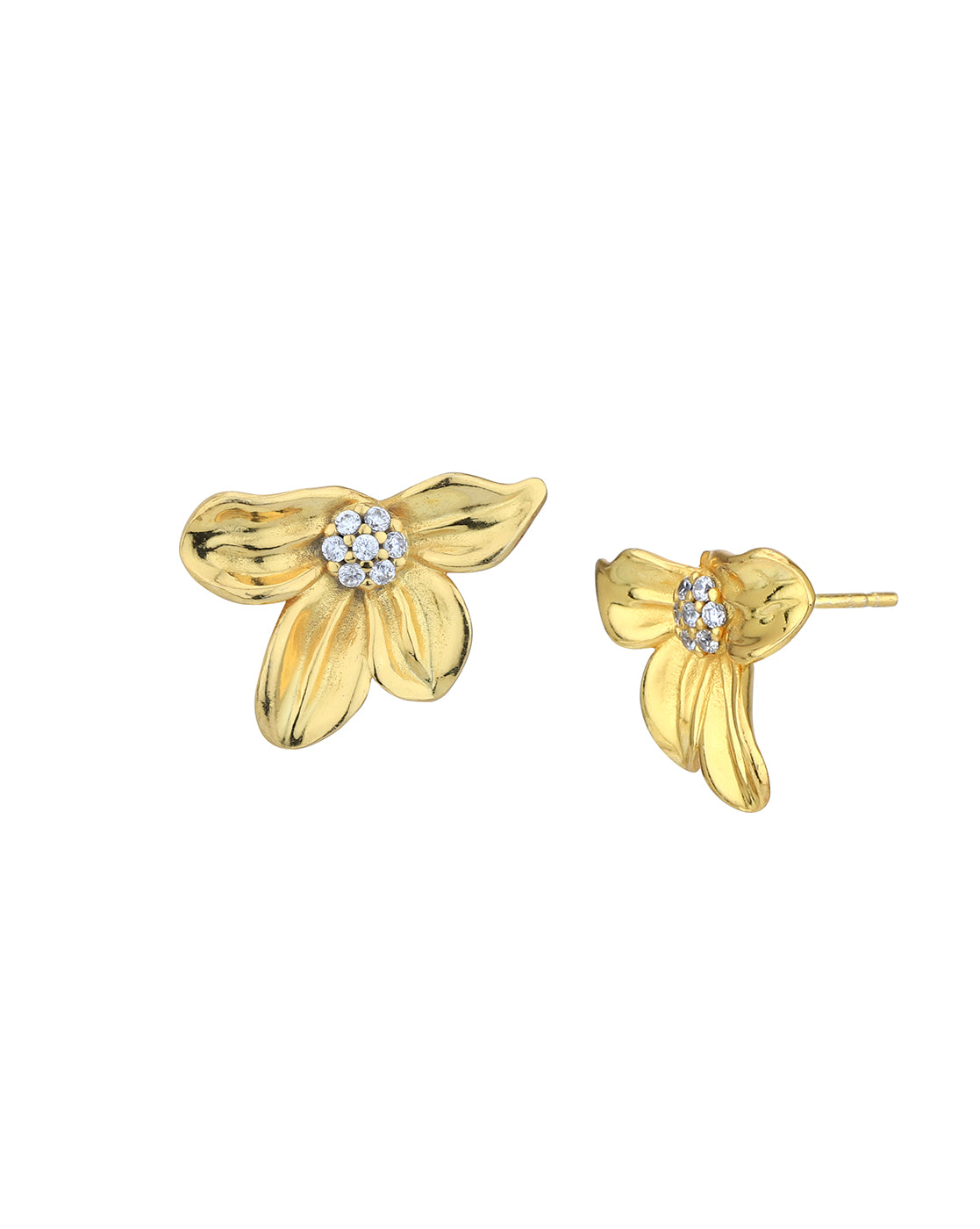 18kt Gold Plated with CZ Floral Bold Stud Earring