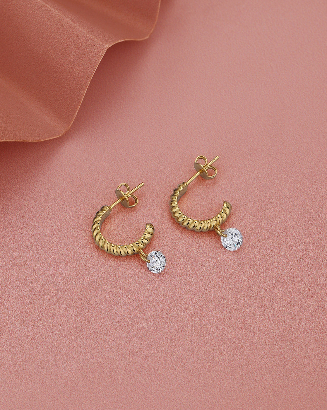 18kt Gold Plated with CZ Half Hoop Earring
