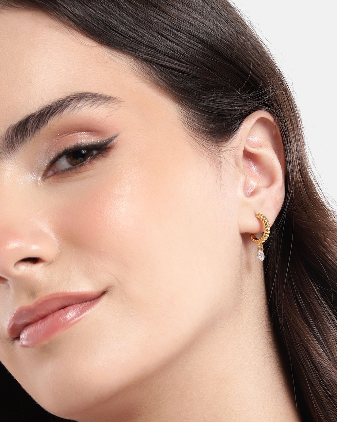 18kt Gold Plated with CZ Half Hoop Earring