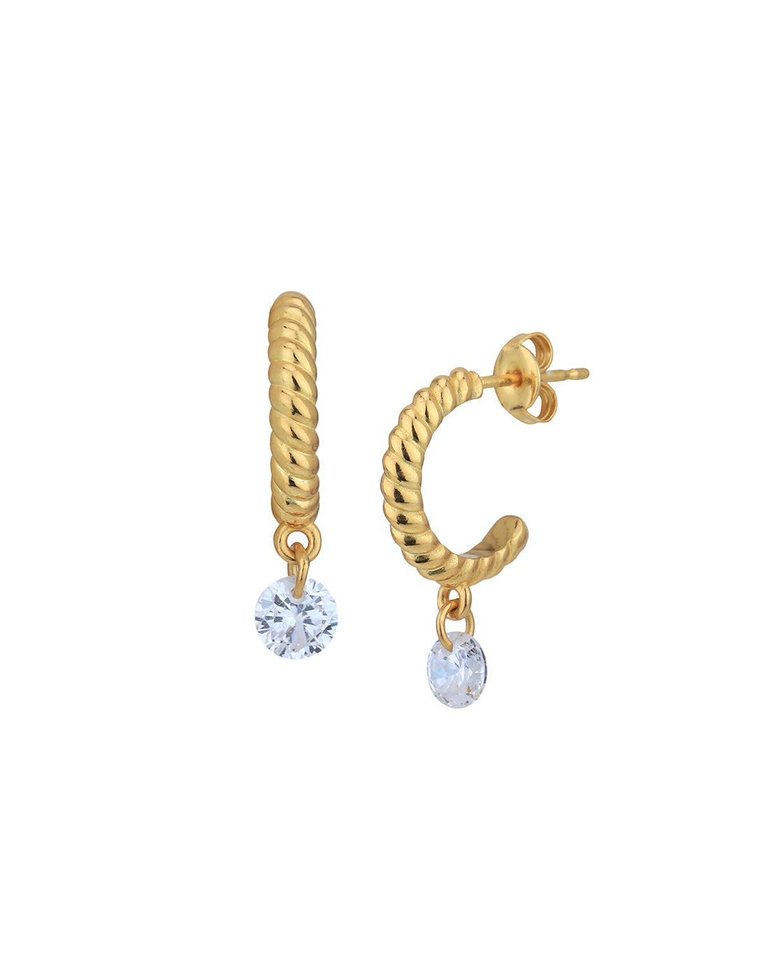 18kt Gold Plated with CZ Half Hoop Earring